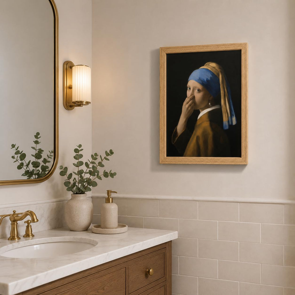 Vermeer Girl Canvas Wall Art Framed Humorous Museum Style Decor 12x16 Inch