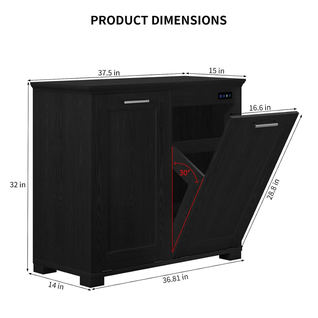 Tilt Out Trash Can Cabinet, Wooden Trash Cabinet with Deodorising Function, 20 Gallons Freestanding Dog-Proof Garbage