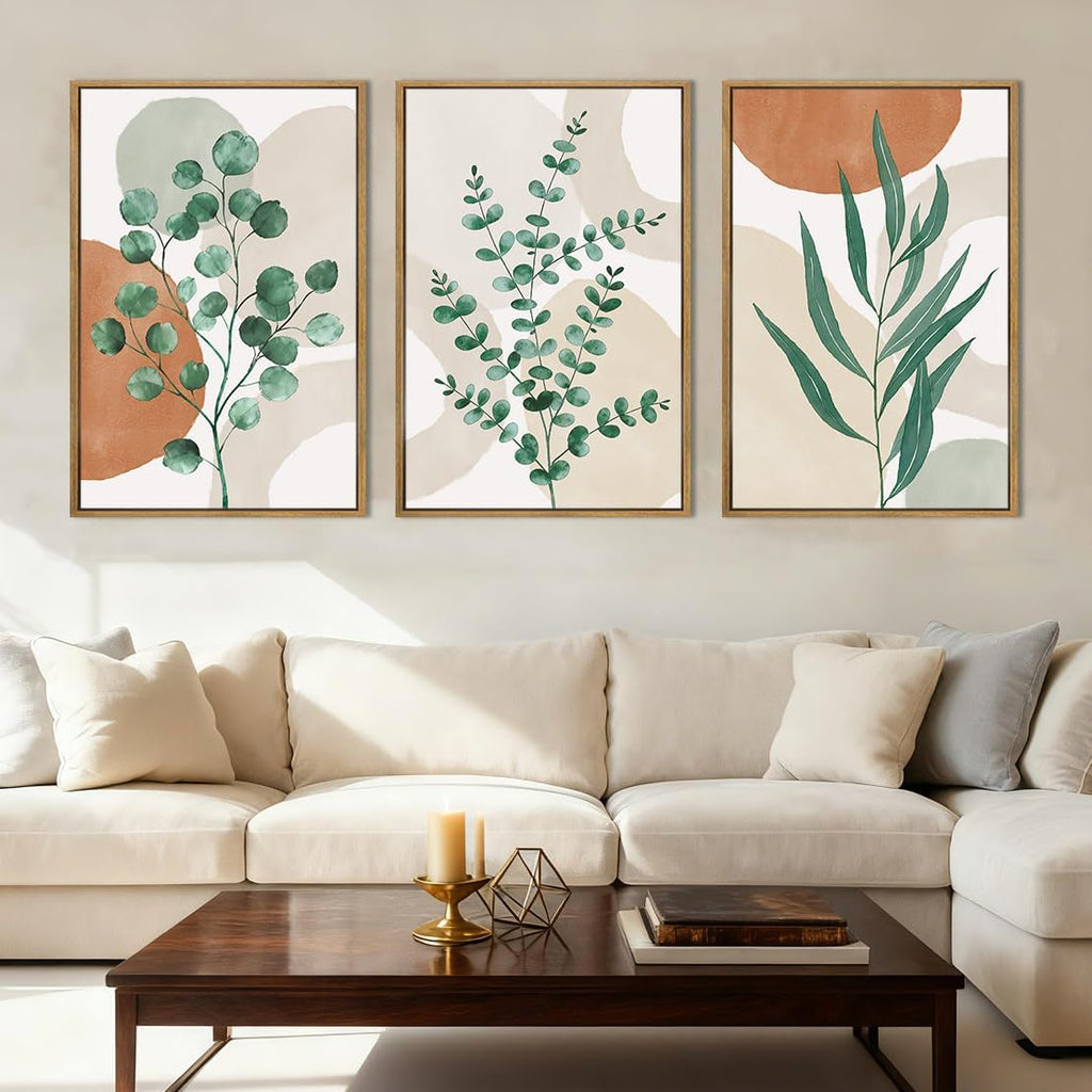 Framed Boho Botanical Wall Art Large 16x24 Inch Abstract Green Plant Canvas Wall Decor Bohemian Modern pictures