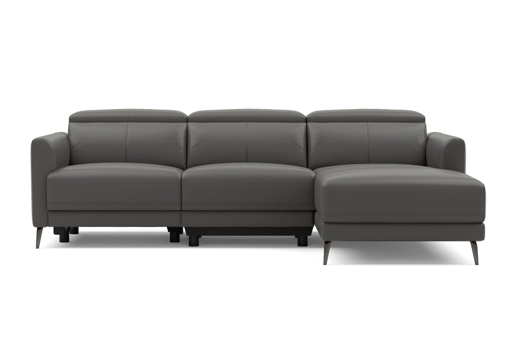 Andria 99.5" Leather Sectional Couch, Power Recliner with Right Chaise - Cloudy Grey
