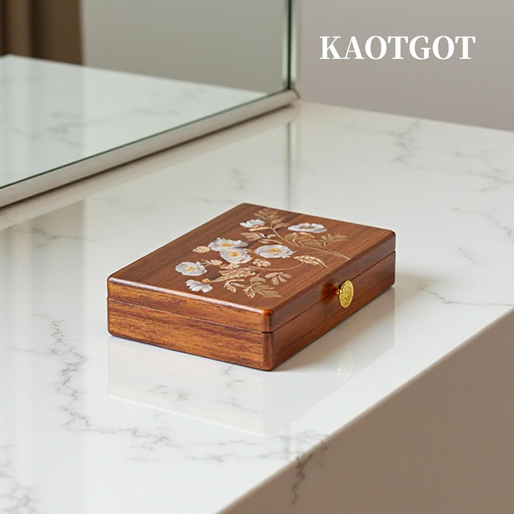 Small Jewelry Box Walnut Wood Jewelry Organizers and Storage for Women