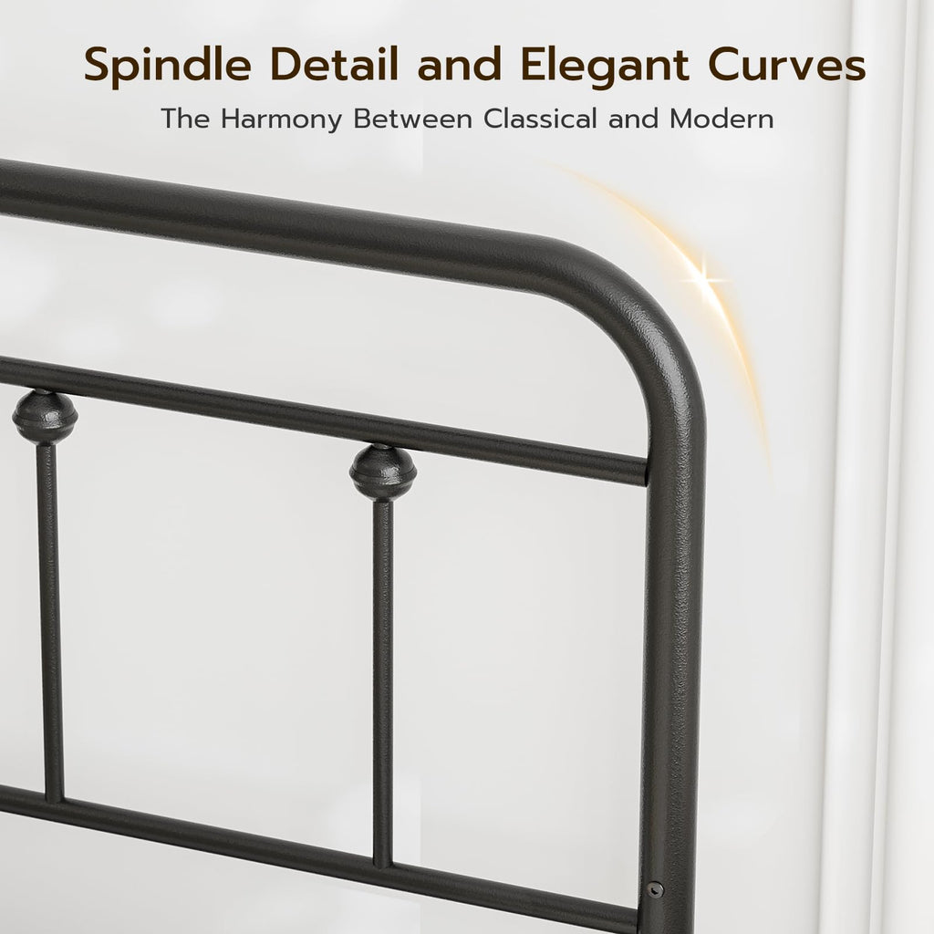 Metal Headboard, Adjustable Height, Farmhouse Victorian Style, Headboard Only Black