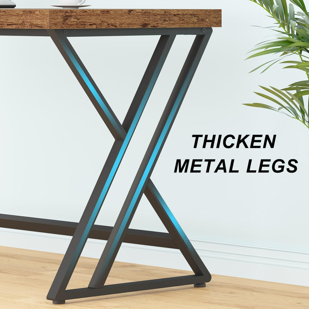 55 Inch Computer Office Desk Metal & Wood Writing Desks Rustic Brown