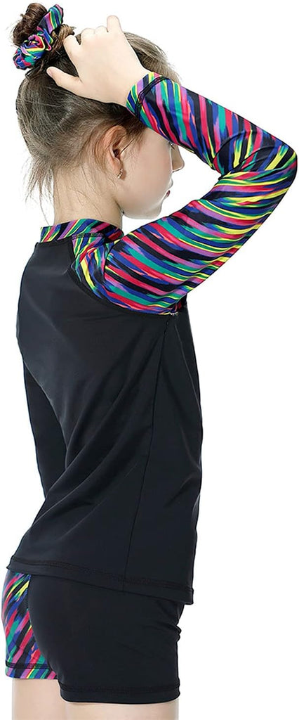 Girls Rash Guard Piece Swimsuit Set - Long Sleeve Swimwear with UPF 50+ Sun Protection