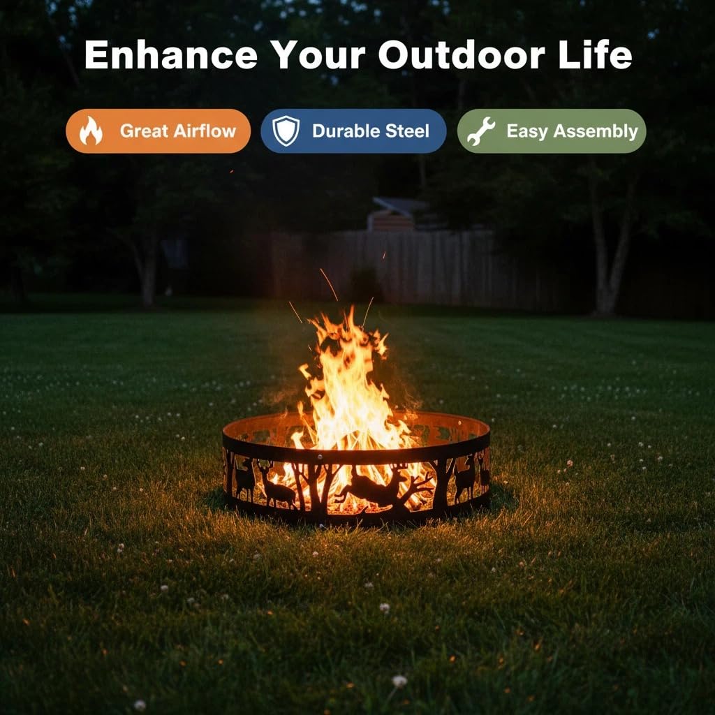 36 Inch Portable Fire Pit Ring - 4 Panel Outdoor DIY Liner
