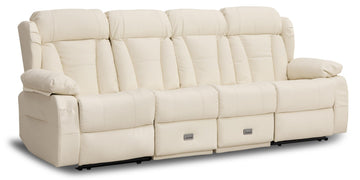 Recliner Sofa, 4 Seater Reclining Couch, Faux Leather, Beige, 97.6"