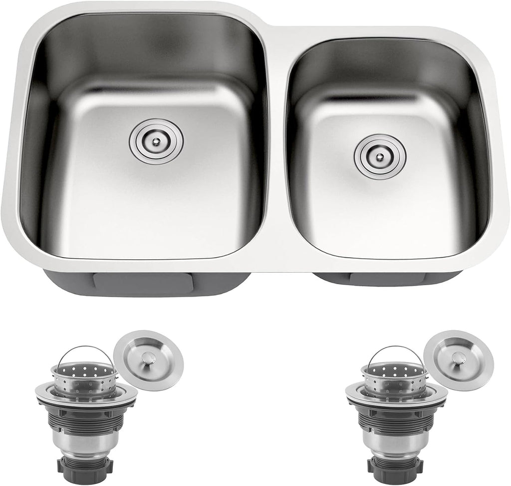 32 Inch Undermount 60/40 Double Bowl Stainless Steel Kitchen Sink | 304 Stainless Steel, 18 Gauge Thickness
