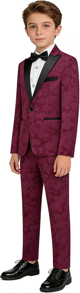 Boys Tuxedo Suit Paisley Floral Kids Formal Set Slim Fit 3 Pieces with Jacket Shirt Pant for Sneaker Ball Prom