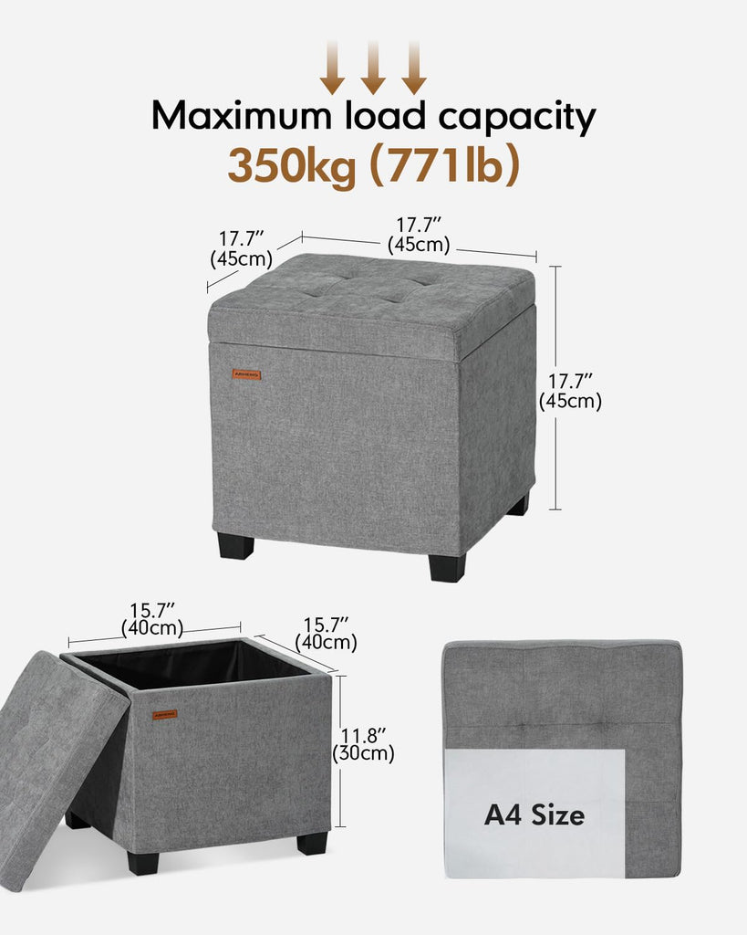 Steel Frame Square Ottoman with Storage Light Gray UASND641G