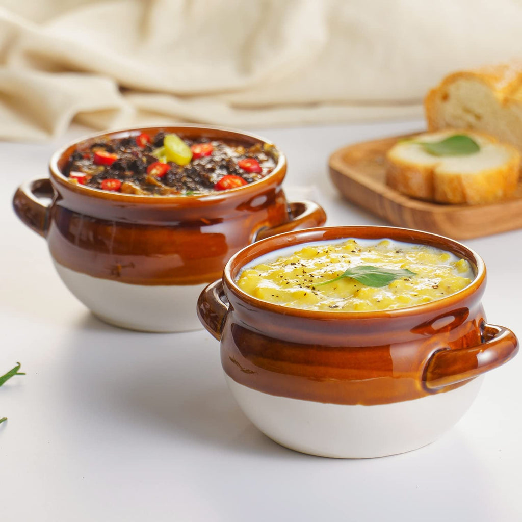 French Onion Soup Bowls with Handles, 16 Oz Ceramic Soup Serving Bowl Crocks - Oven Safe Bowls for Chili, Beef Stew