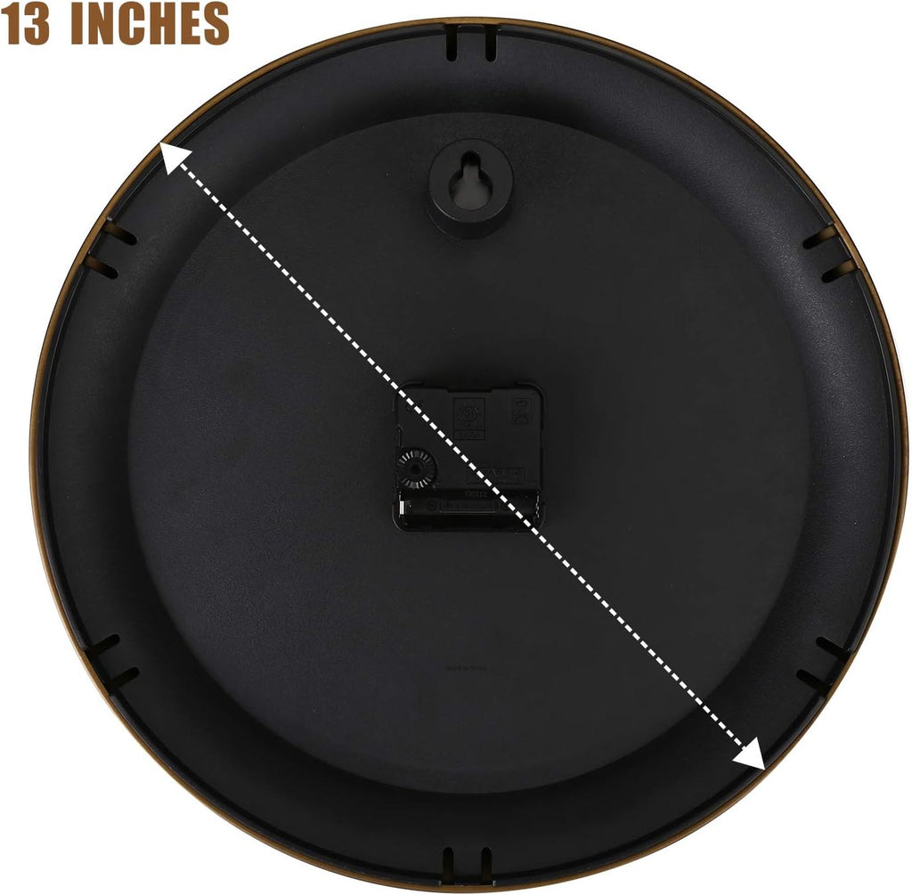 Plumeet Large Metal Wall Clock, 13'' Non Ticking Classic Retro Silent Iron Clocks Decorative Kitchen Living Room