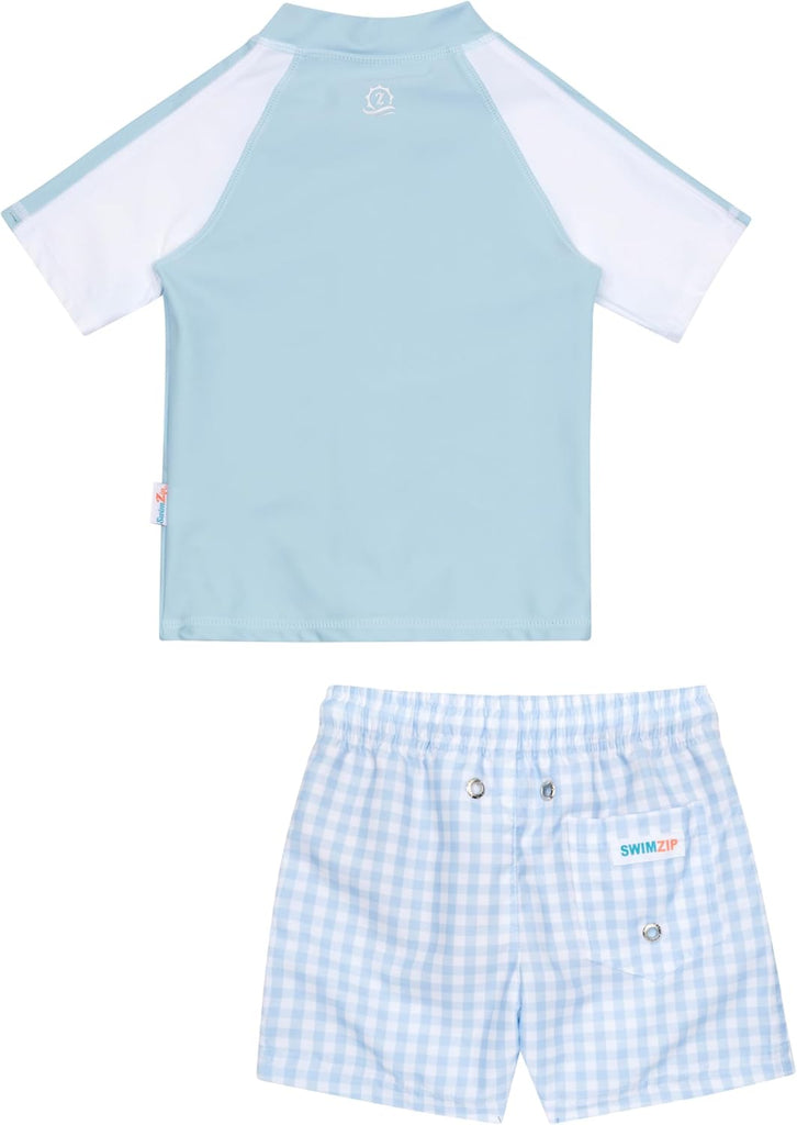 Boys' Short Sleeve Rash Guard & Swim Shorts Set - UPF 50+ Sun Protection