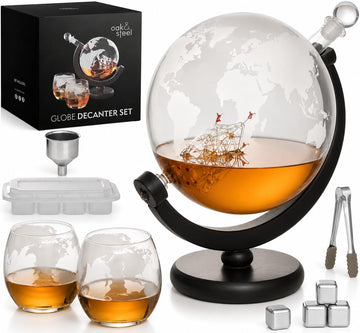 Large Globe Whiskey Decanter Sets for Men 50oz (1500ml) with 2 Glasses - Anniversary Birthday Gifts for Him, Men