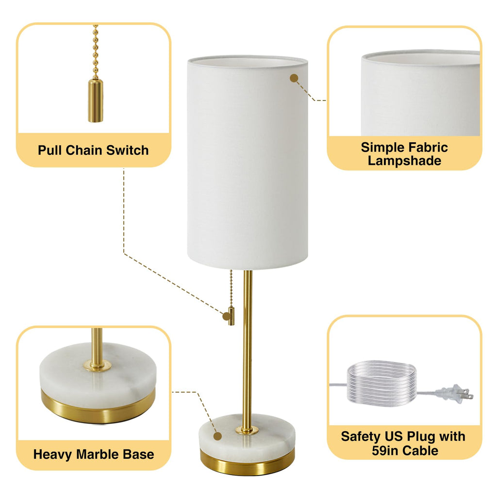 18" Desk Lamp & Table Lamp Set of 2, Bedside Lamps with Marble Base