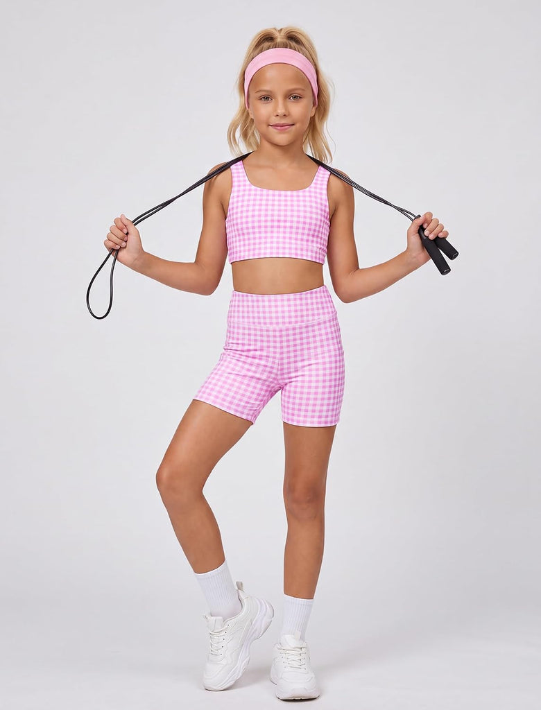 Gingham Workout Set 2 Piece Athletic Dance Set for Kids Activewear