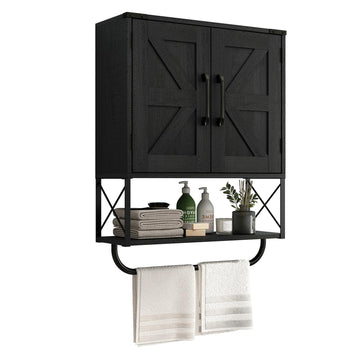 Farmhouse Medicine Cabinet with 2 Barn Door & Towel Bar Rack