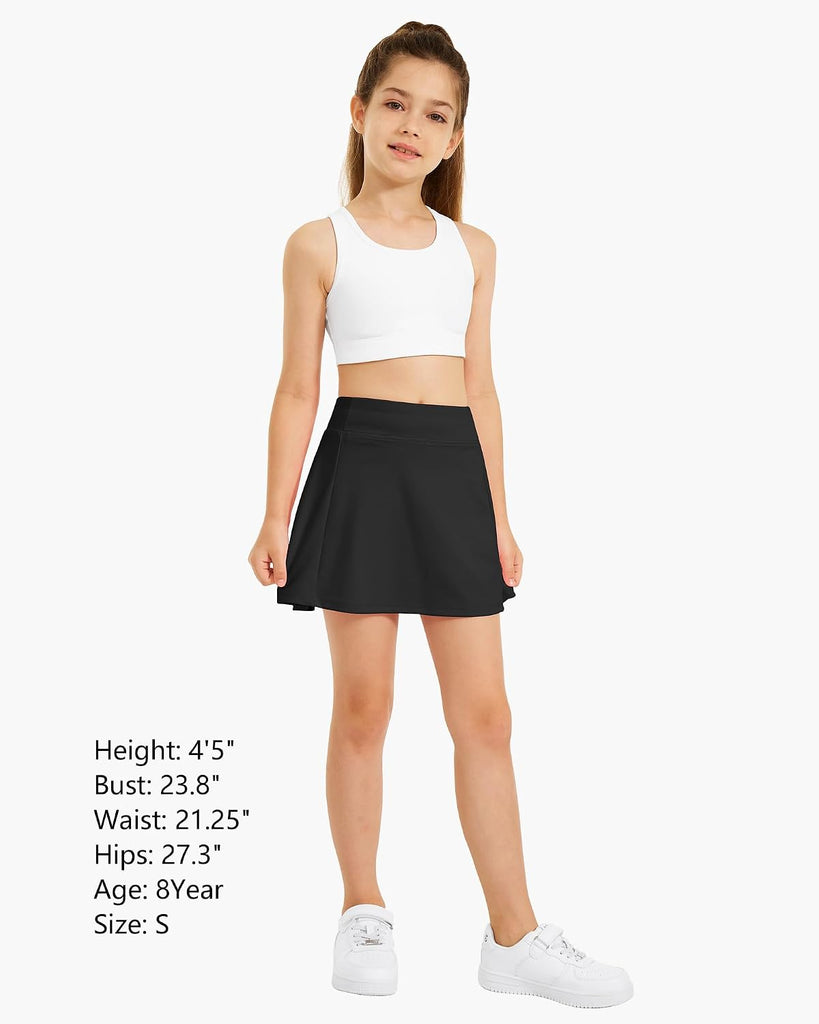 Girls A-Line Tennis Skort with Built-in Shorts for Sports Play