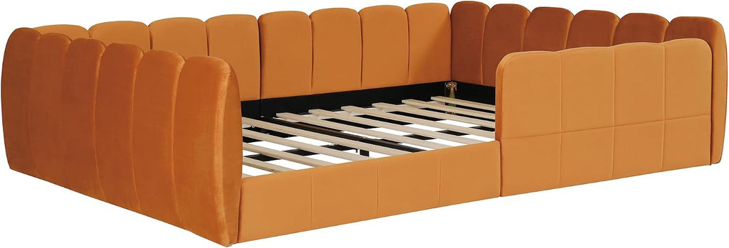 Montessori Floor Bed with Guardrails, Pumpkin Orange