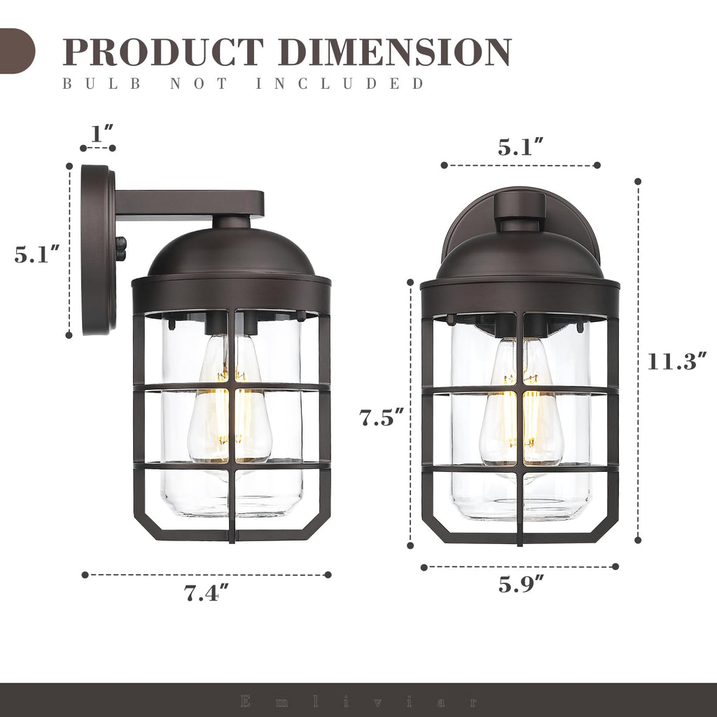 Farmhouse Wall Mount Outdoor Lighting, Nautical Exterior Light Fixture Metal with Clear Glass, Outside Light in Oil