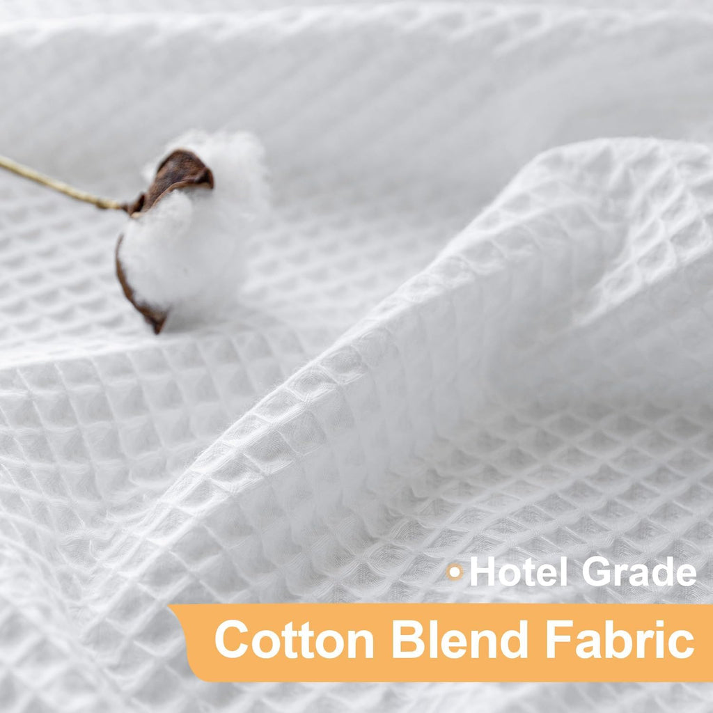Cotton Blend No Hook Shower Curtain with Liner, White, 71Wx74L | with Snap in Liner, Heavyweight Waffle Fabric, Hotel