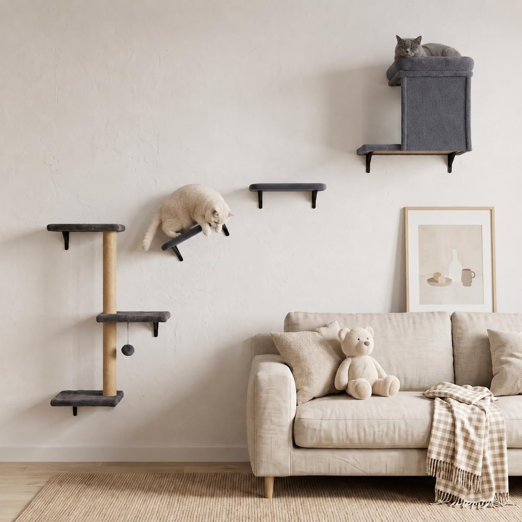Cat Climbing Wall Systems with Scratching Post & Massager Groomer