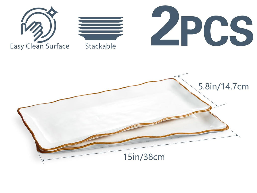 Large Serving Platters, 15 inch Serving Plates Set of 2, Ceramic Platters for Serving Food, Oven Safe Serving Trays