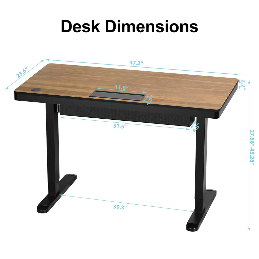 48" Electric Standing Desk with Drawer, Adjustable Sit Stand Desk, Walnut