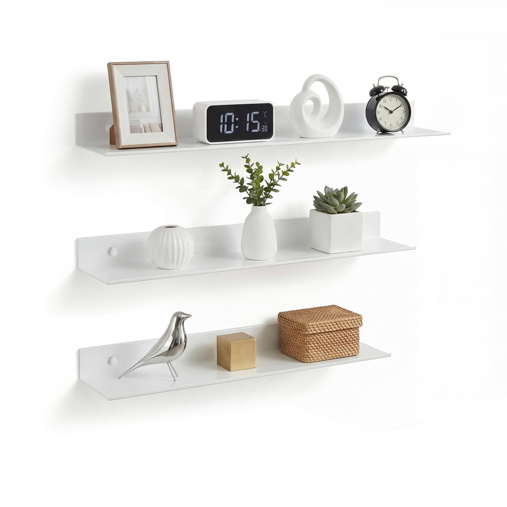 White Wall Shelves, Small Corner Floating Bathroom Shelf, Lack Slim Metal Decor Display Modern Long Shelves for