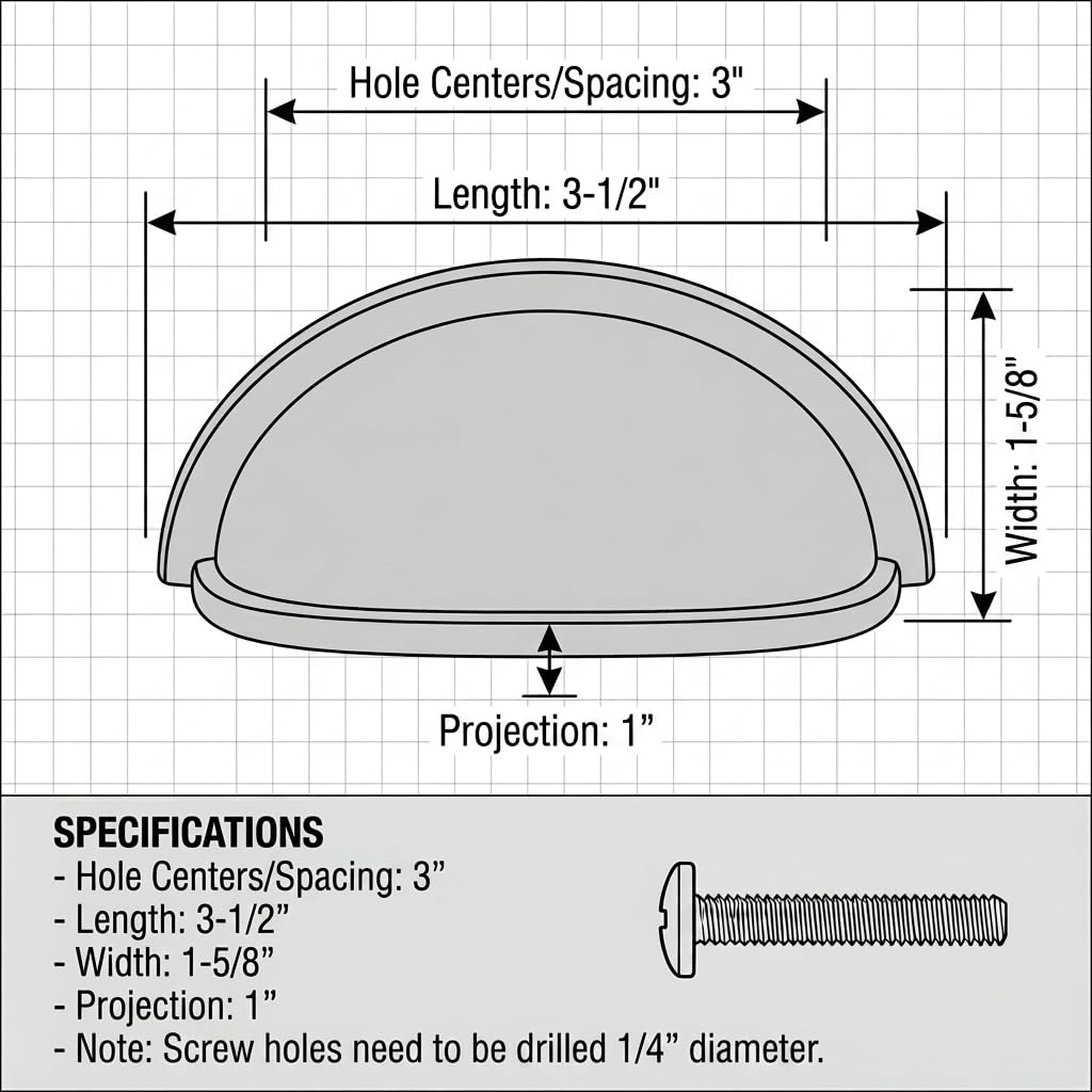 10 Pack 4310BAB Brushed Antique Brass Cup Pull 3 Inch Hole Centers