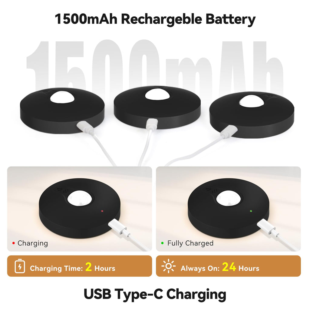 Rechargeable Puck Lights with Remote, 12 Pack Magnetic Under Cabinet Lighting, 1500mAh Battery Operated LED Tap