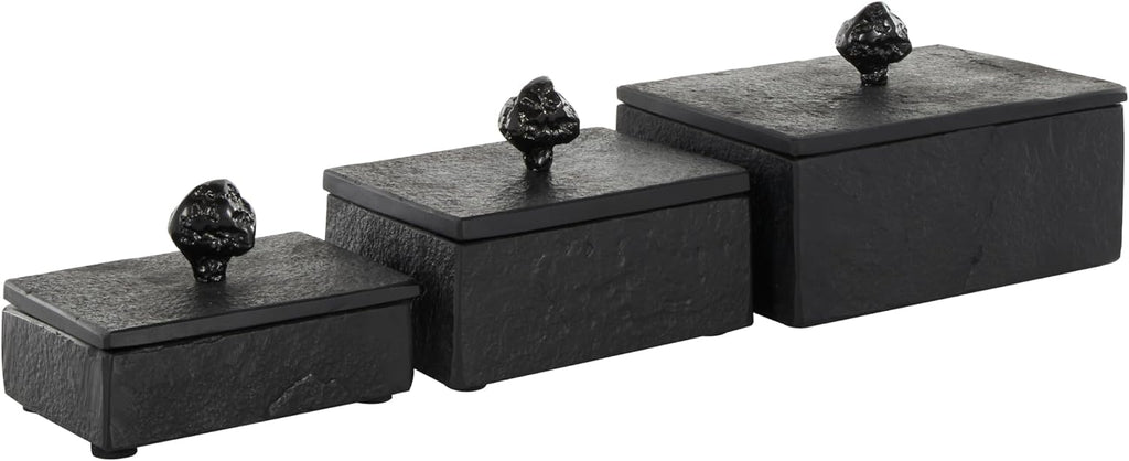 Marble Decorative Box Decorative Keepsake Boxes with Textured Aluminum Knobs Storage Boxes 9", 7", 6"W - Set of 3