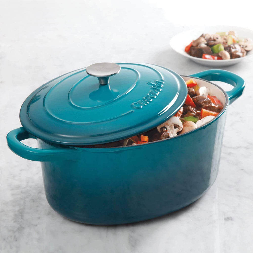 Artisan 7-Quart Oval Enameled Cast Iron Dutch Oven - Teal Ombre, Durable Cookware for Slow Cooking, Roasting, Baking