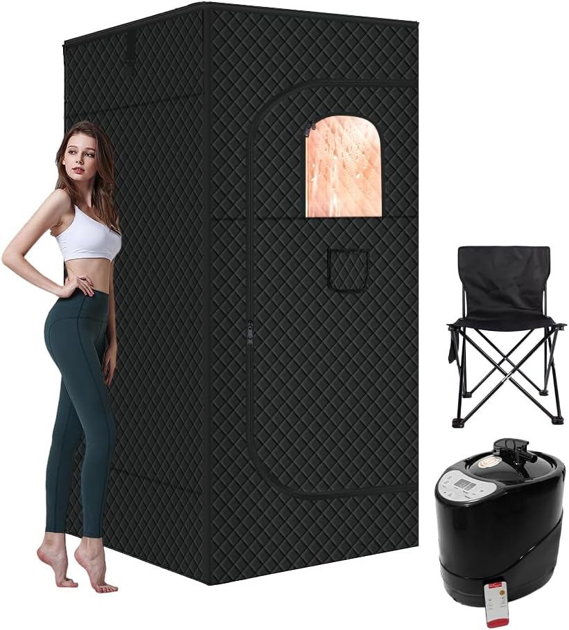 1-Person Portable Steam Sauna Tent for Home, 3L 1500W Sauna Box for Relaxation & Detoxification with Folding Chair