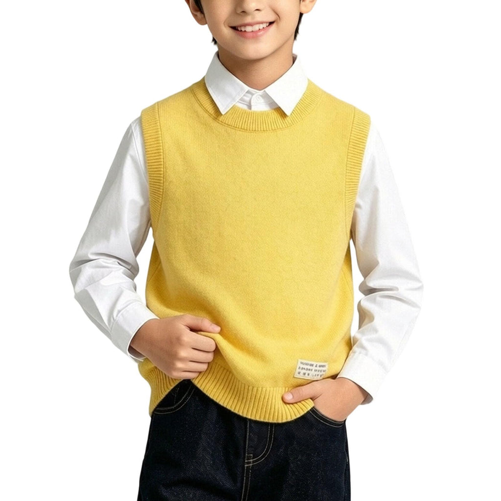 Kids Knitted Vest Sleeveless School Uniform Sweaters Vest Tops Yellow