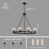 Black Wagon Wheel Chandelier, 36 Inch Black Chandeliers with Unique Glass Shade, 9-Light Crystal Farmhouse Wagon Wheel Chandeliers for Dining Room, Round Chandelier for Living Room, Foyer, Entryway A126-B0DT4BM8VG