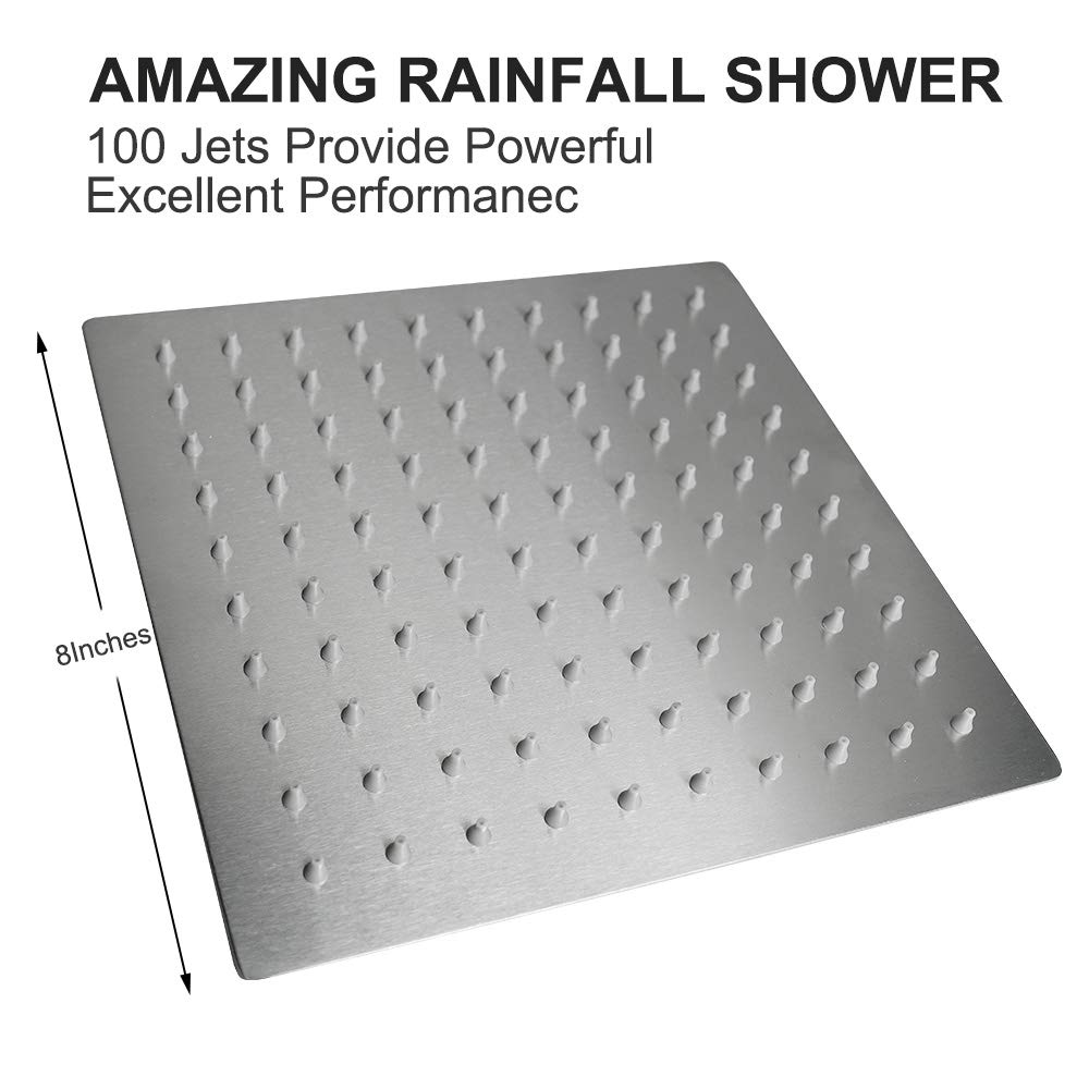 Rain Shower Head, High Flow Stainless Steel Square Rainfall Shower, High Pressure Design, Awesome Shower Experience