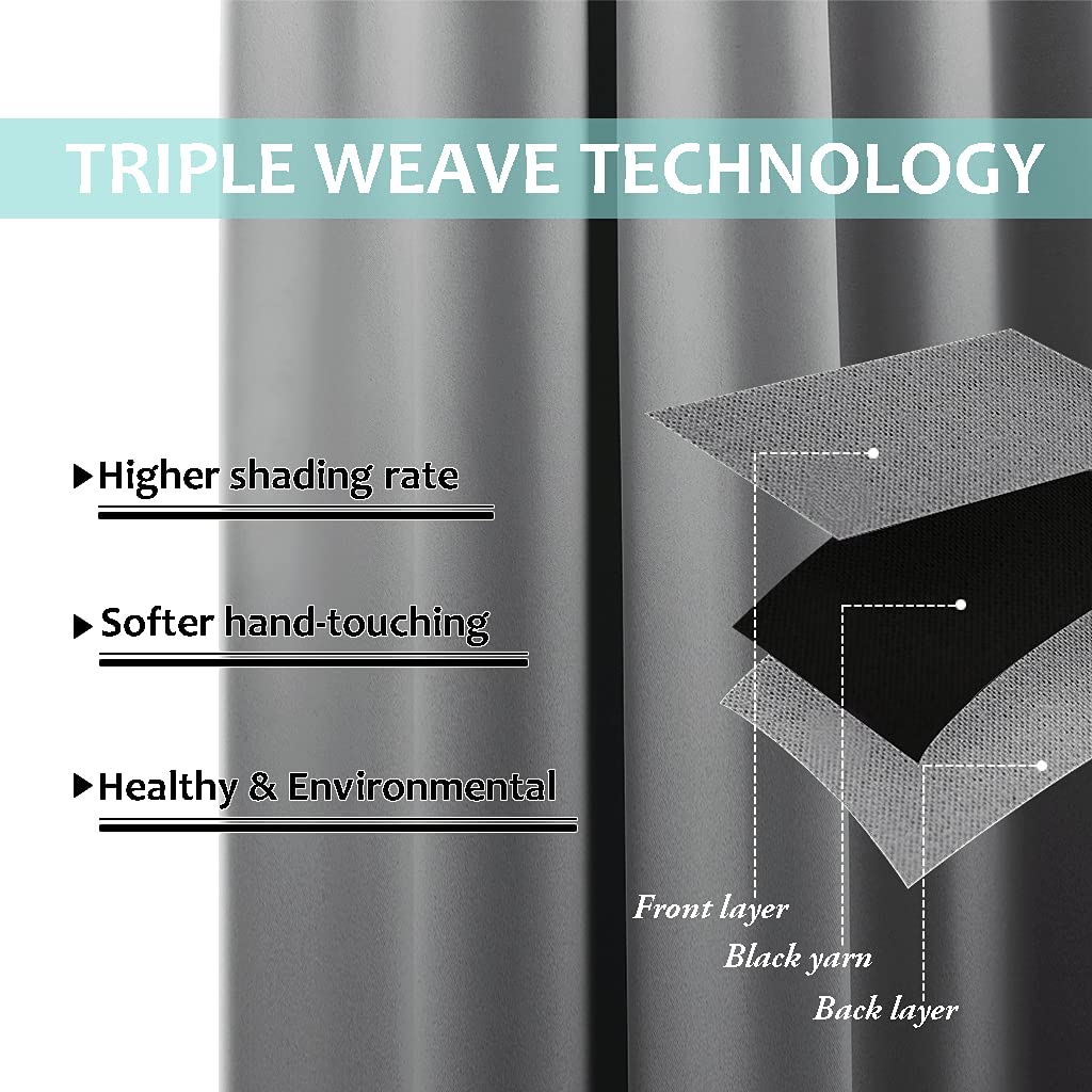 Noise and Lights Block Out Curtains, Thermal Insulated 100% Blackout 2-Layer Lined Drapes, Noise Cancellation Window