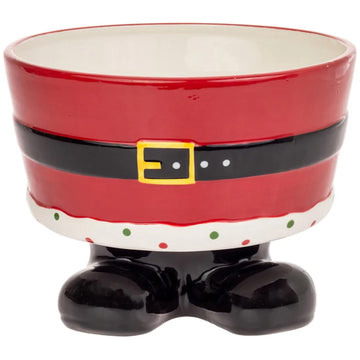 Ceramic Christmas Bowl Winter Holiday Footed Serving Dish, Large, Santa Belt