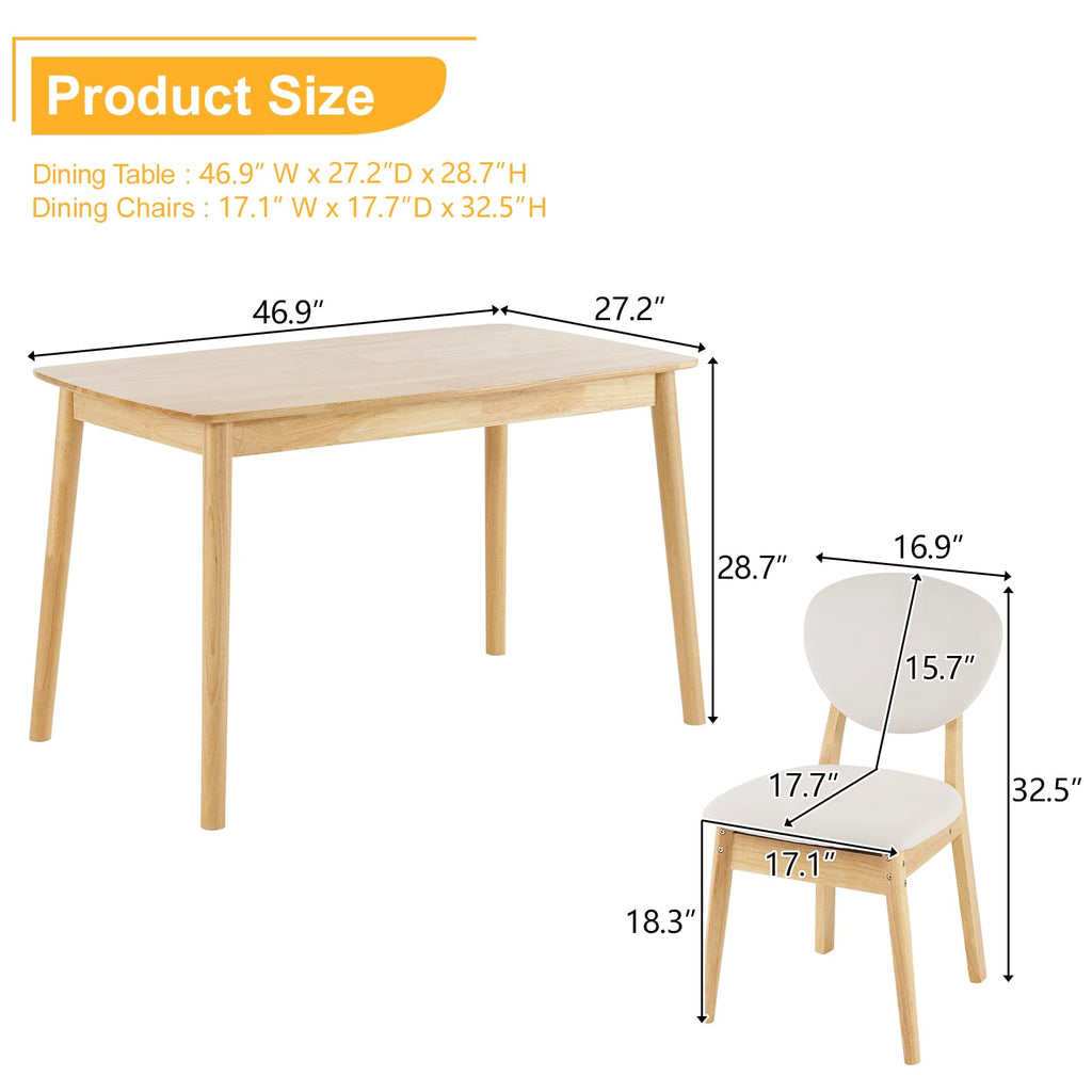 5-Piece Dining Table Set for 4, Solid Wood Frame, Nature