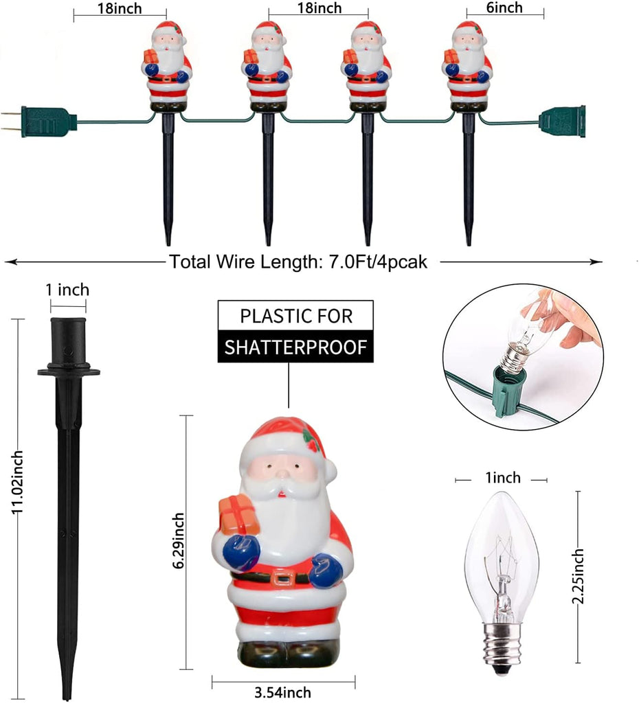 2 Sets Santa Christmas Pathway Lights, 7Ft C7 Outdoor Christmas String Lights with 8 Santa Claus Marker Stakes Light