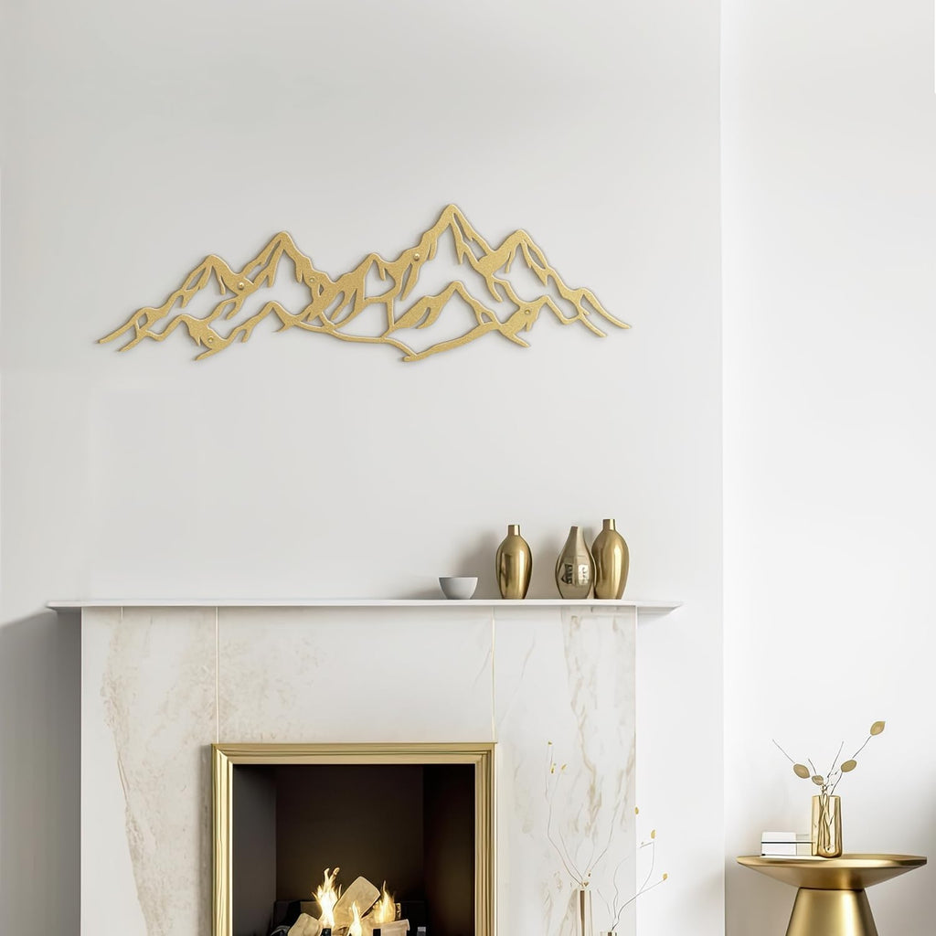 Metal Wall Art Decor Dynamic Mountain Peaks Modern Abstract Wall Sculpture Hangings Home Decoration - 12" Gold