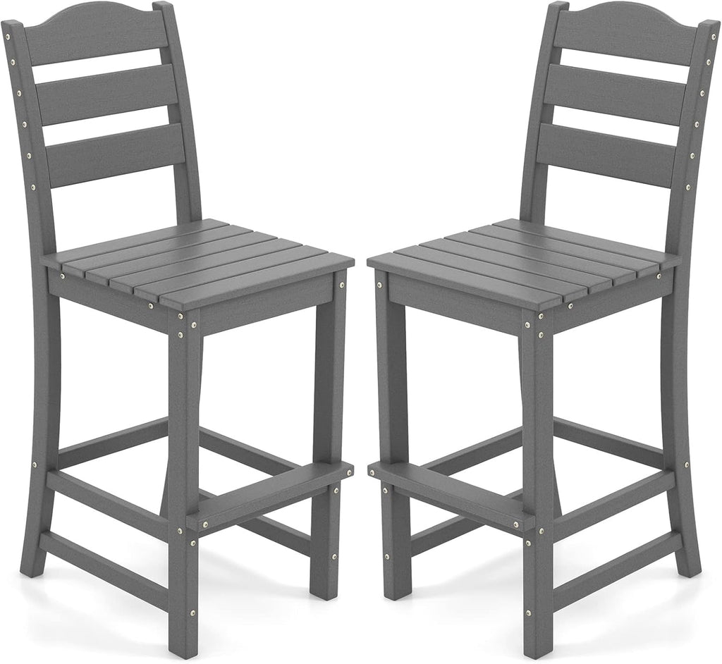 Outdoor HDPE Bar Stool, Patio Tall Bar Chair with Backrest and Footrest, 30 Inches Counter Height Barstools, Weather