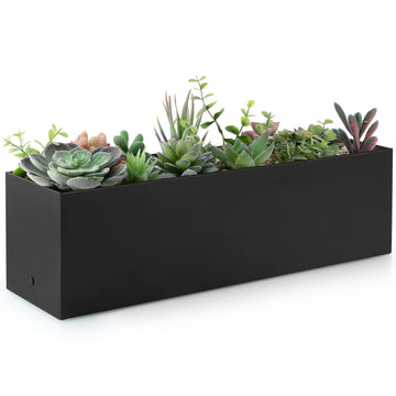 17" Large Stainless Steel Planter Box with Drain Holes and Water Reservoir, Rectangle Succulent Trough Planter Pot