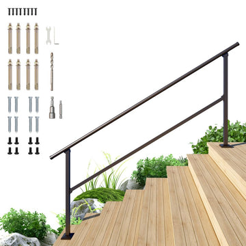 8 Step Handrail, Black Iron Stair Railing, Outdoor Indoor