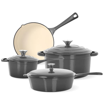 7Pcs Enameled Cast Iron Cookware Sets - Non Toxic Pots and Pans Set, Grey Induction Nonstick Cookware Set, PFOA&PFAS