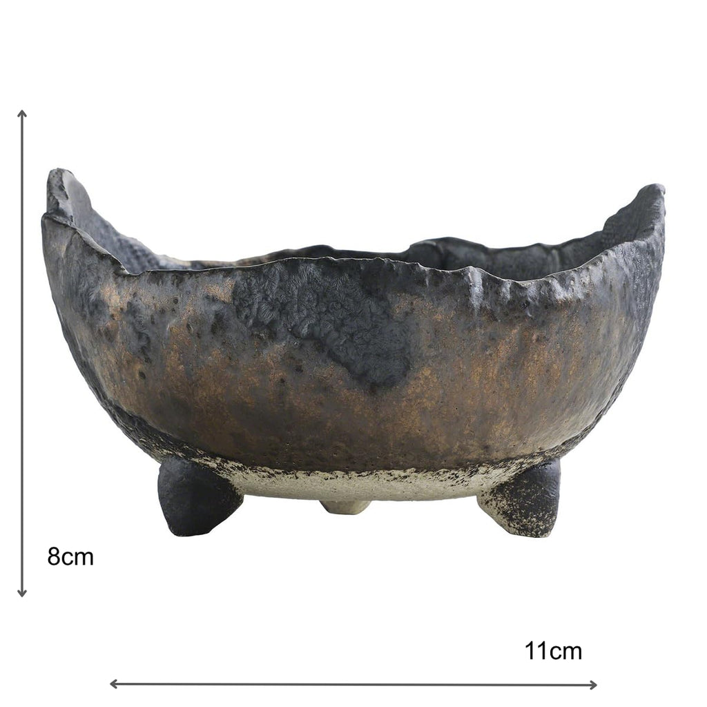 Banko Crescent Bonsai Pot 4.7in, Handmade, Black and Gold