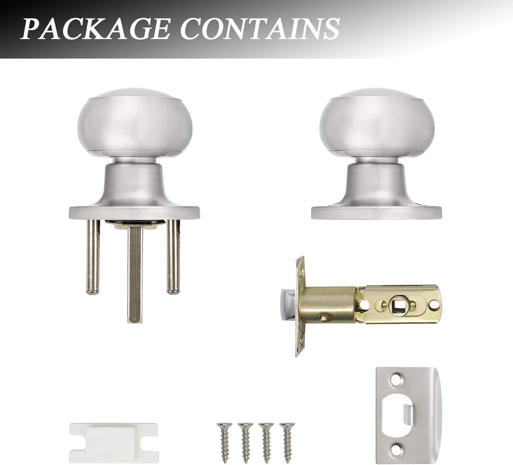 6 Pack Round Passage Door Knob(Non-Locking Knobs), Keyless Doorknobs Interior/Exterior Door Lockset,Passage Knobs