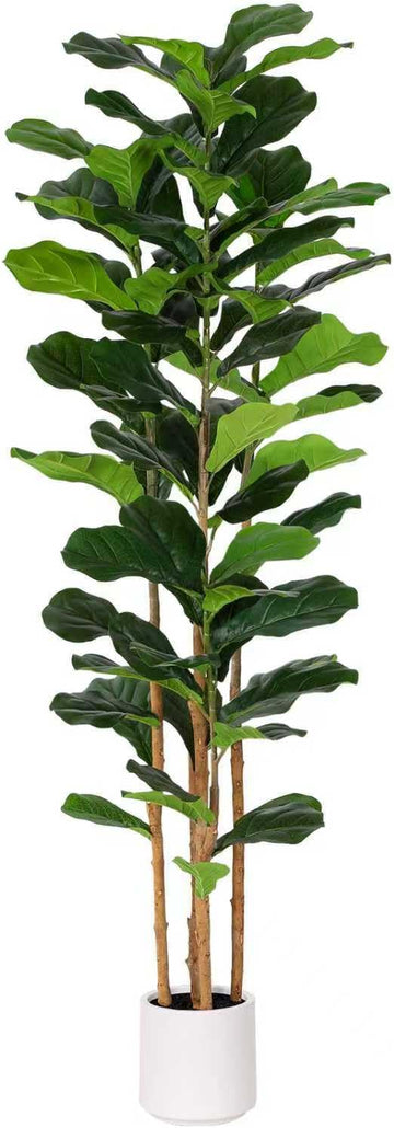 Fiddle Leaf Fig Tree, 6FT Faux Trees Indoor,Tall FakeTree with Decorative planters,Natural Wood Trunk & Realistic
