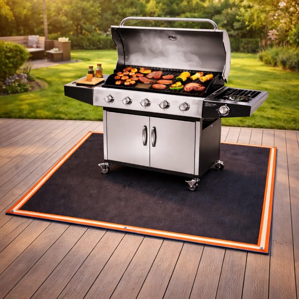Fire Pit Mat & Grill Pad, 67x60 XL Deck Protector, BBQ, Grass