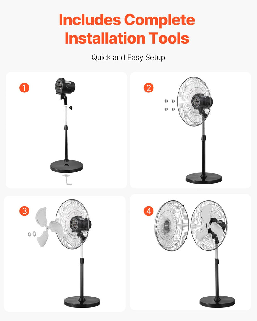 Industrial Pedestal Fan, 20 Inch 90-Degree Oscillating Fan, Height Adjustable Standing Fans with 3 Adjustable Speeds